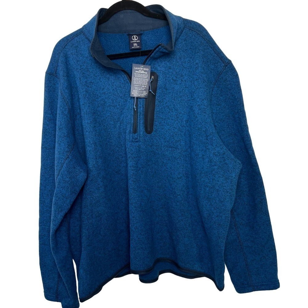 NWT Lands End XXL 50-52 Quarter Zip‎ Blue Long Sleeve Left Pocket Men's Pullover